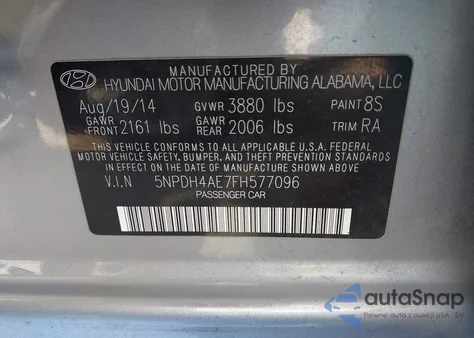 2015 Hyundai Elantra Se from USA, damaged, VIN 5NPDH4AE7FH577096